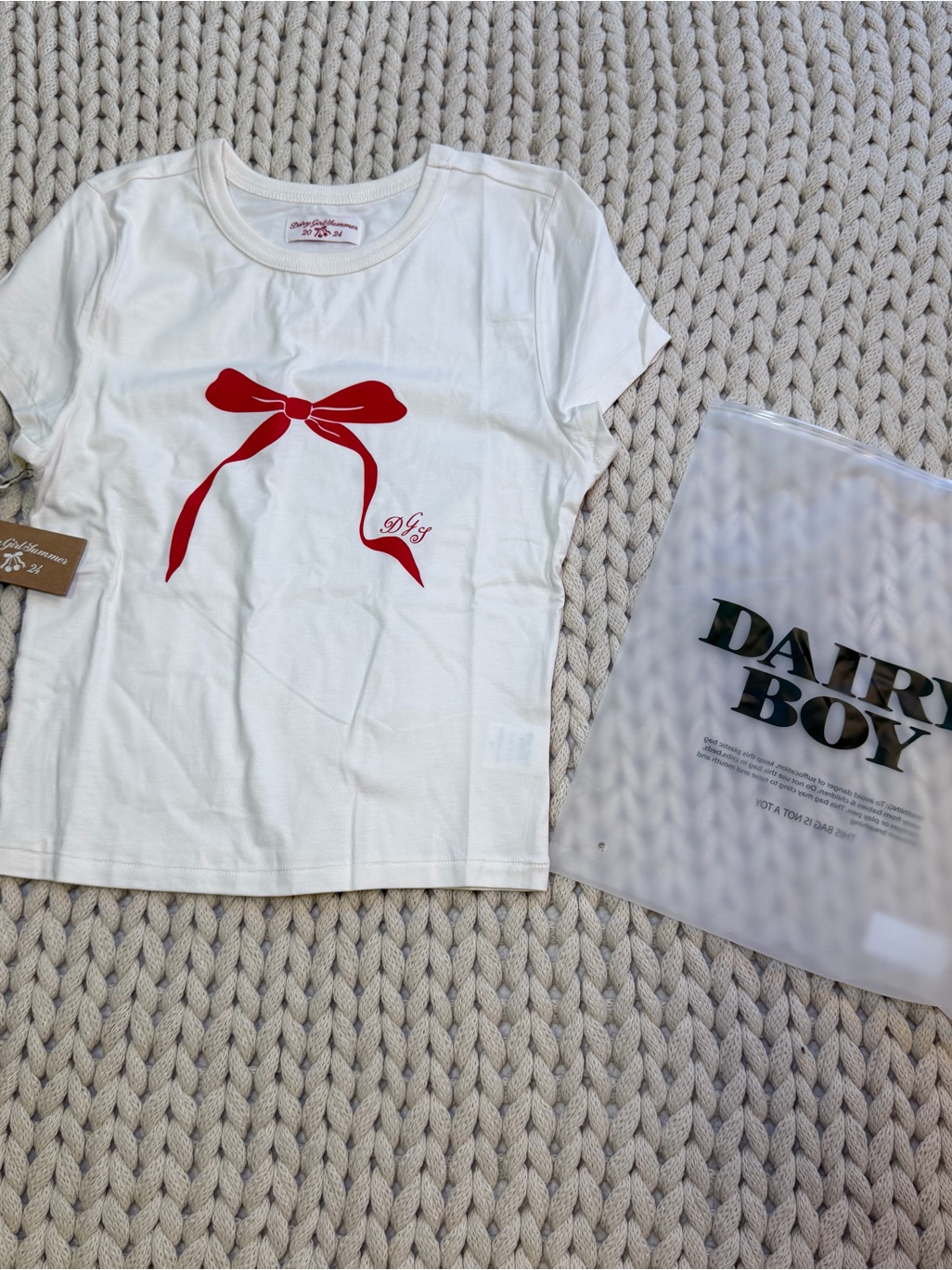 Nwt Dairy Boy Baby Tee And Shorts Set Cherry Ribbon Size Medium White Red — image 2 of 8